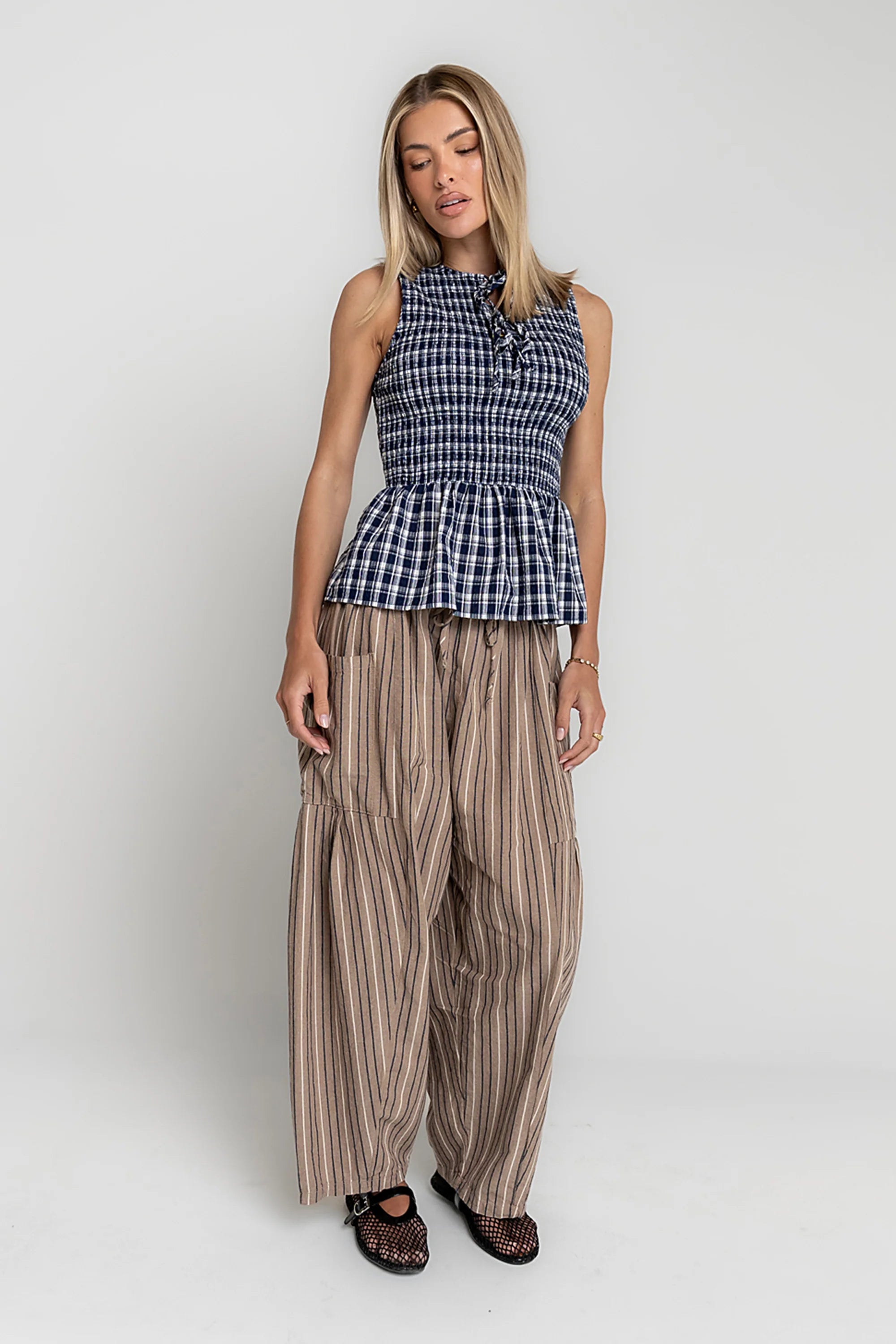 Colleen Striped Baggy Pants in Khaki