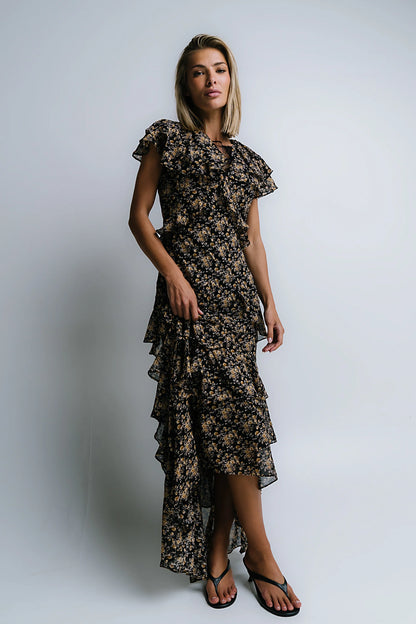 James Ruffle Maxi Dress in Black FINAL SALE