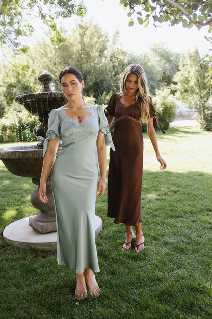 Amanda Lace Trim Maxi Dress in Light Sage FINAL SALE