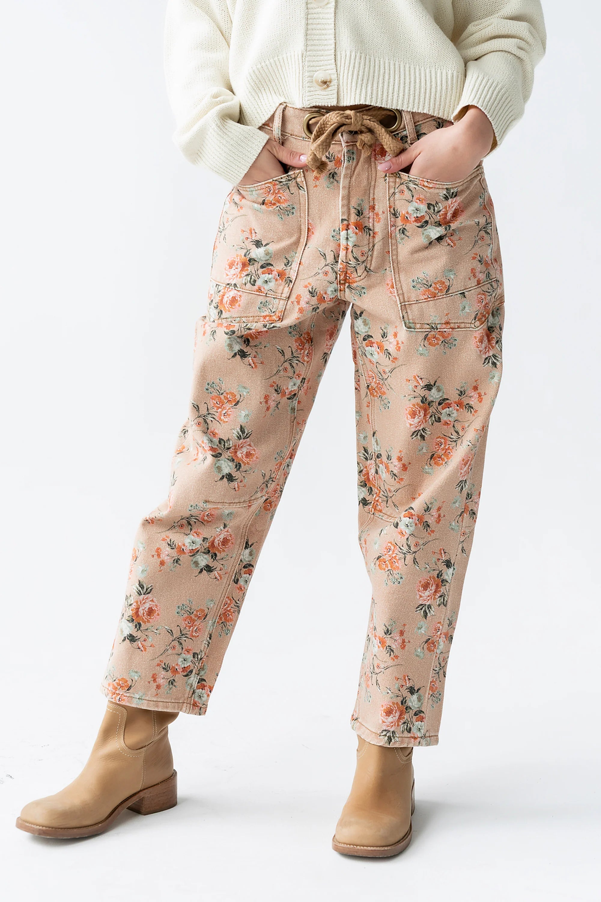 Kellie Floral Barrel Jeans in Vintage Ginger