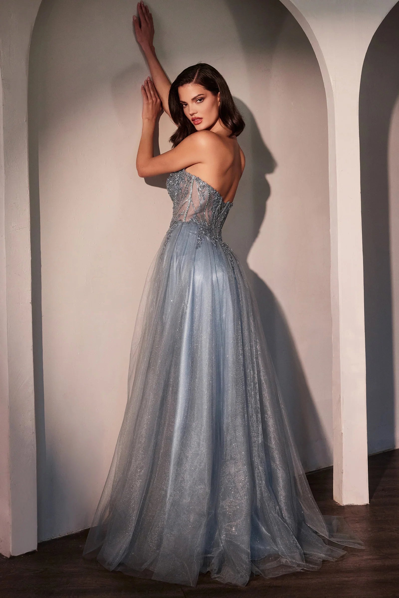 MERI GOWN STRAPLESS LAYERED TULLE A LINE DRESS