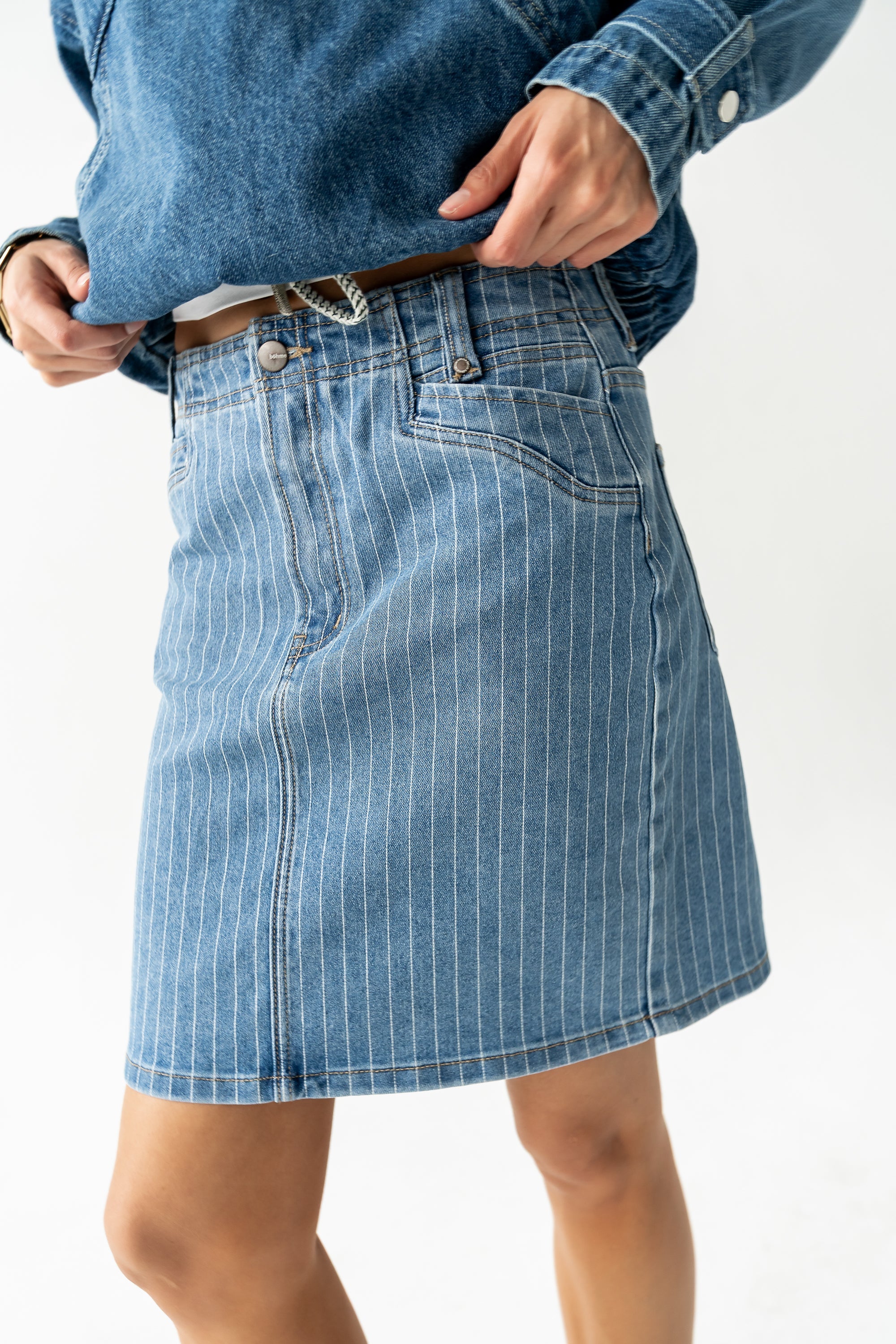 Parker Striped Denim Knee Length Skirt