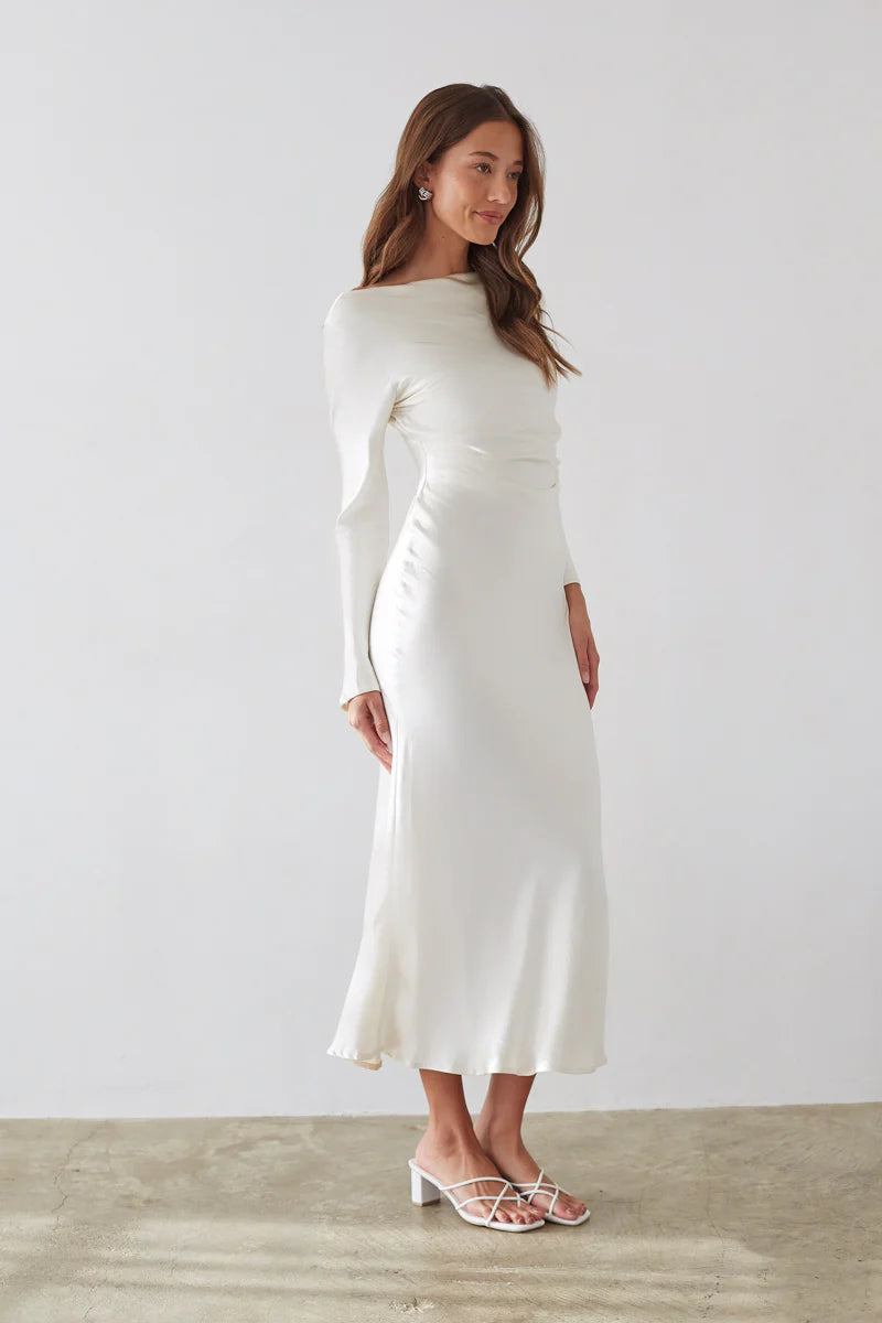 Sofia Open Back Satin Maxi Dress