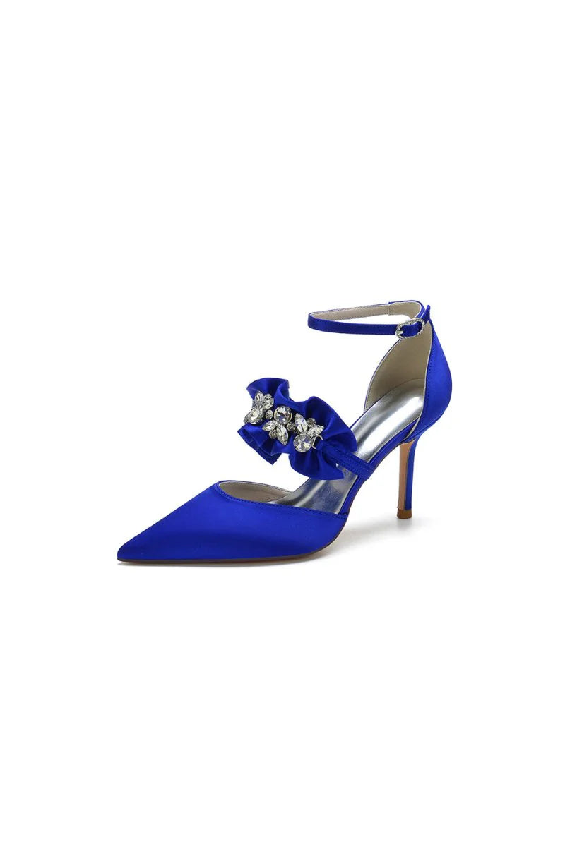 Cocktail Pointed Toe Crystal Buckle Strap High Heels