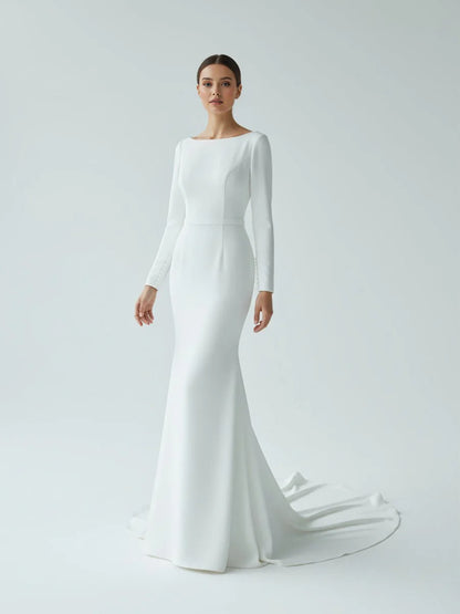 Mermaid Scoop Neck V Back Satin Wedding Dress