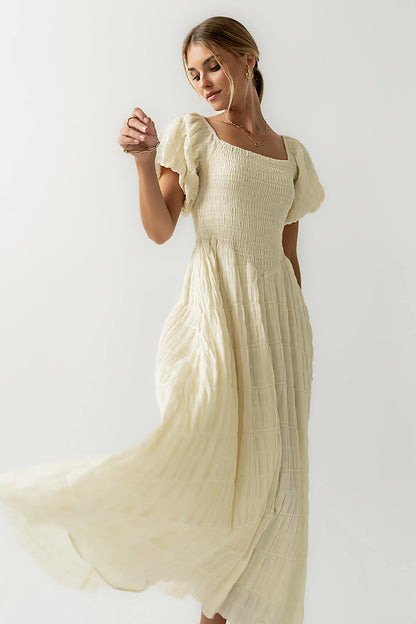 Beckie Smocked Maxi Dress in Off White