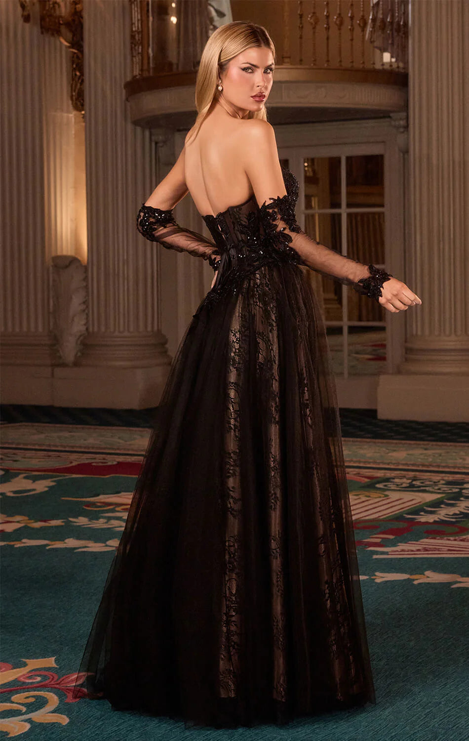 LILITH GOWN A LINE TULLE DRESS WITH GLOVES