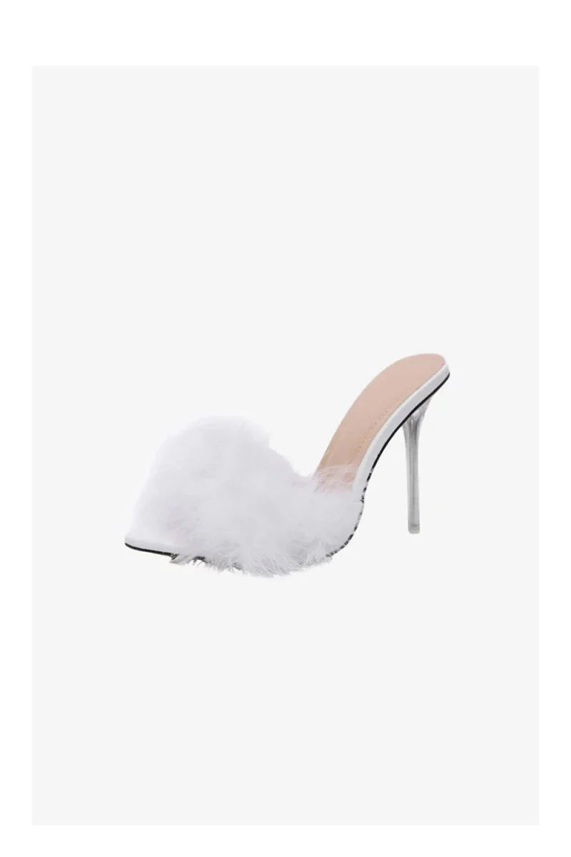 Hot Pink Feathers Pointed Toe Stiletto Sandals
