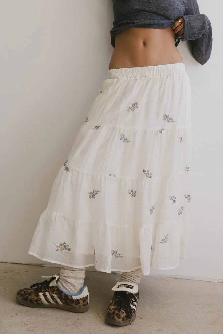 Bluebell Embroidered Midi Skirt FINAL SALE