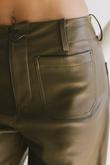 Sadie Wide Leg Pants in Olive Leather FINAL SALE