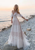 Bohemian Beach Champagne Spaghetti Straps Backless Wedding Dresses