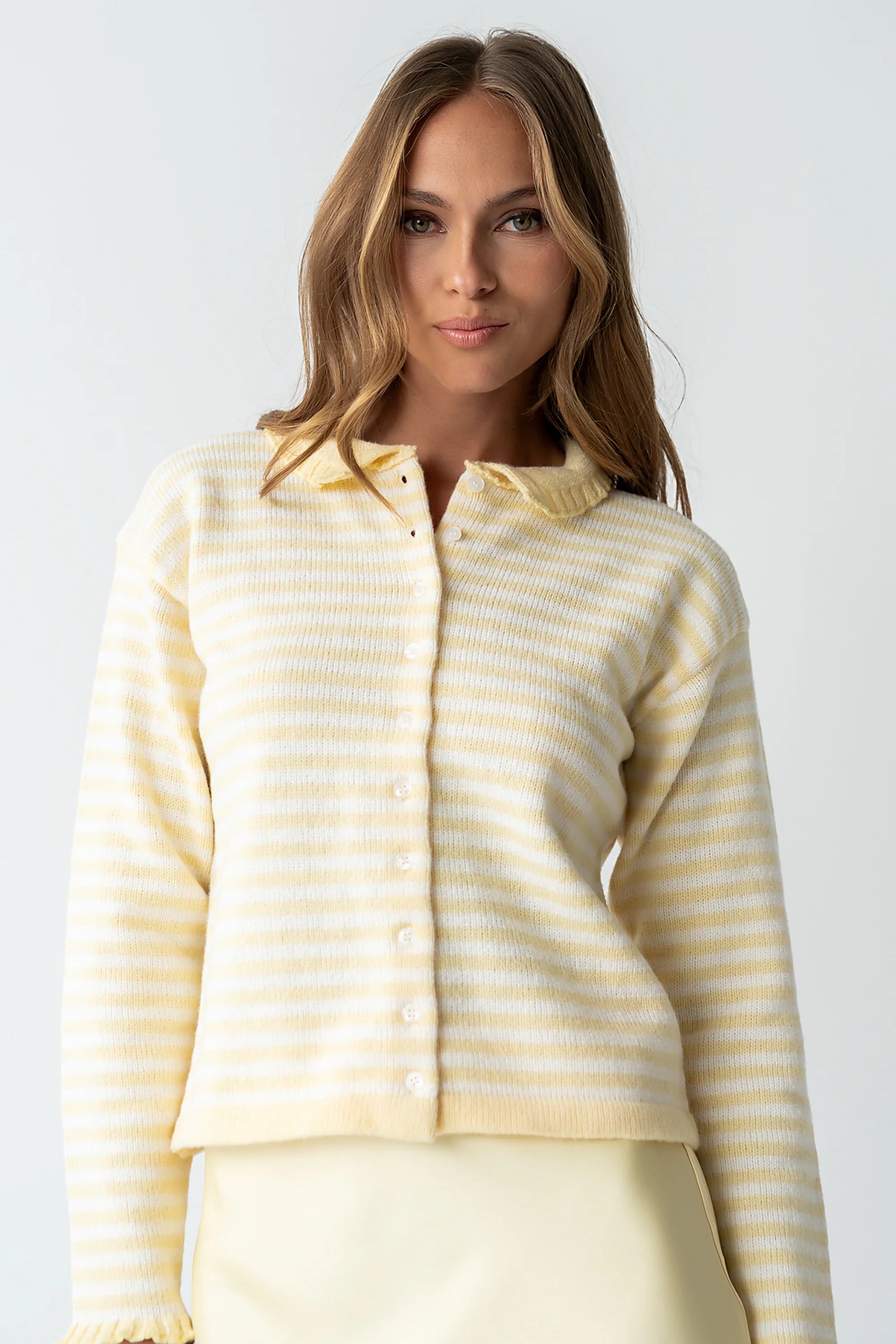 Brenna Striped Cardigan in Yellow