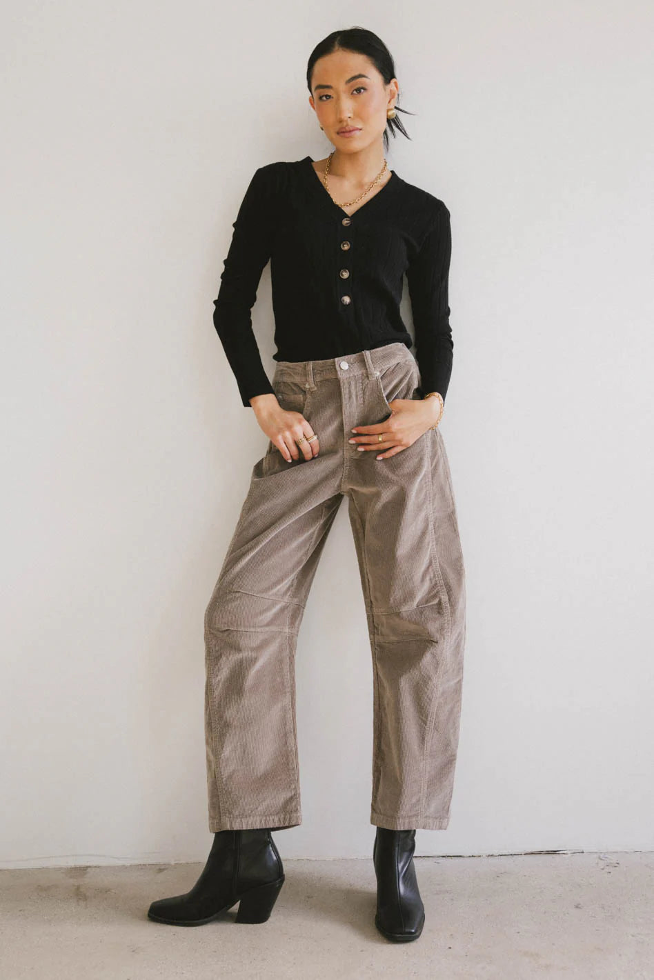 Lisette Barrel Jean in Taupe Corduroy FINAL SALE