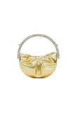 Womens Rhinestone Handle Metallic Slouchy Evening Clutch Bags