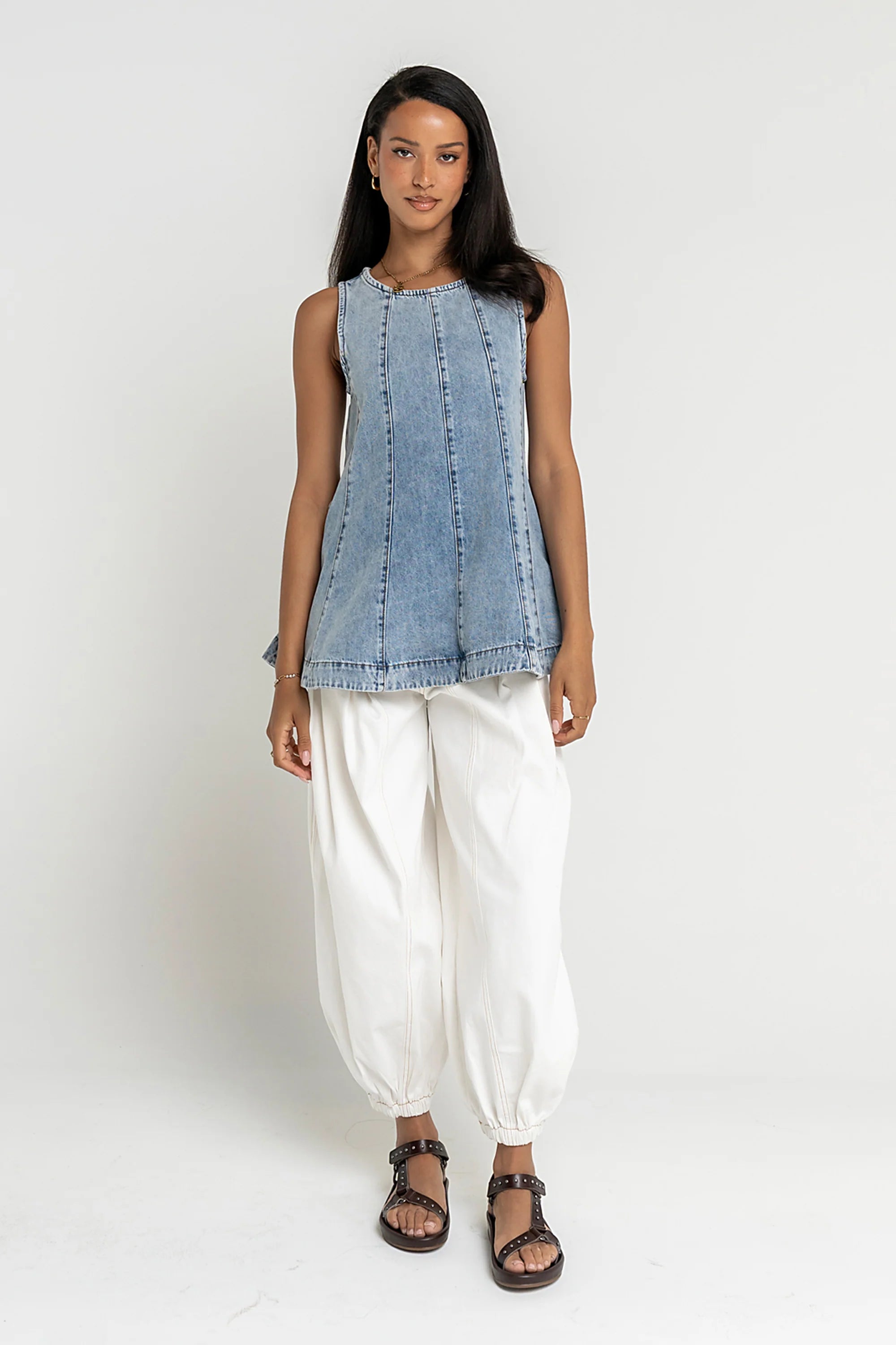 Savannah Denim Sleeveless Tunic Top