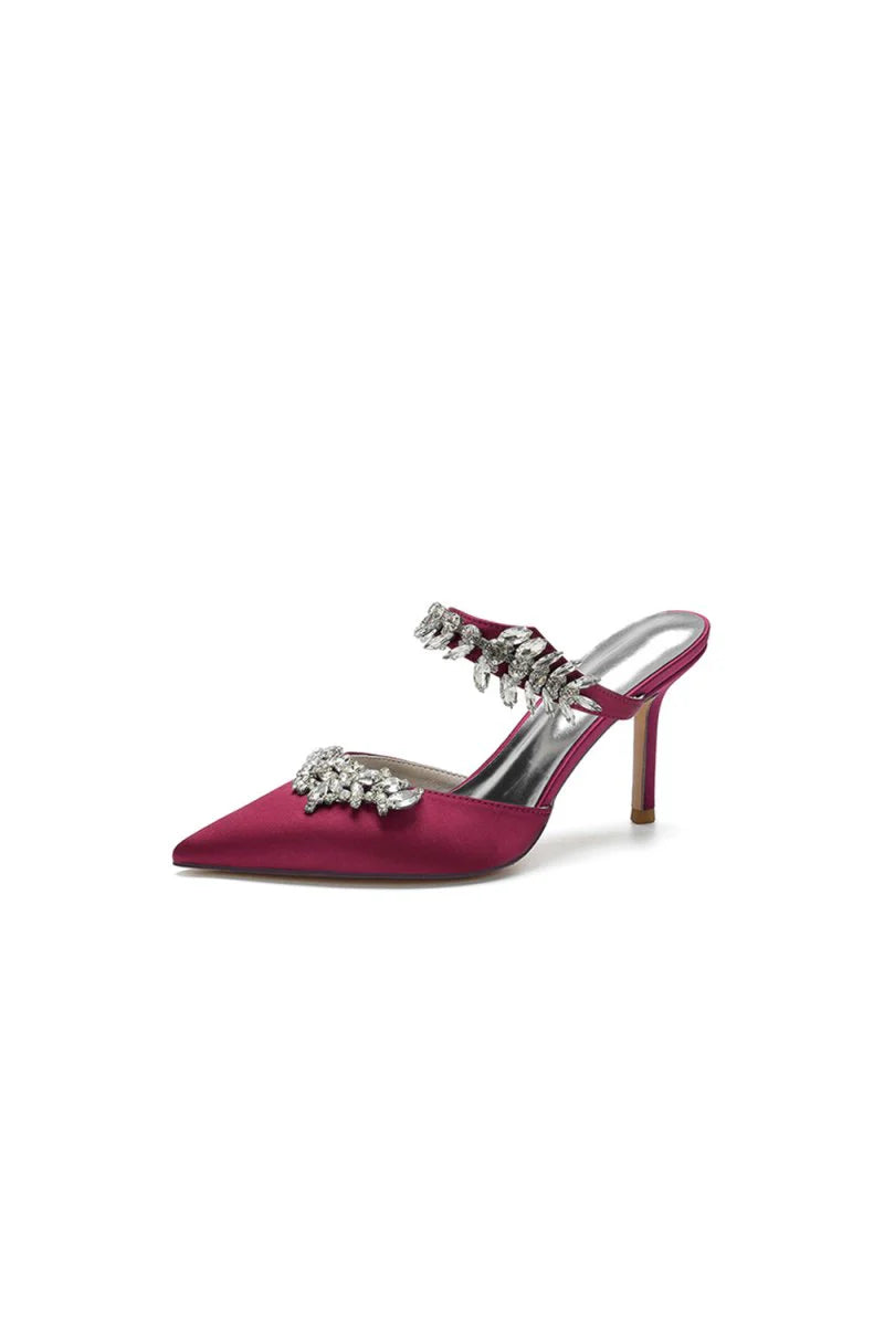 Pointed Toe Crystal Flower Strap Stiletto Heel