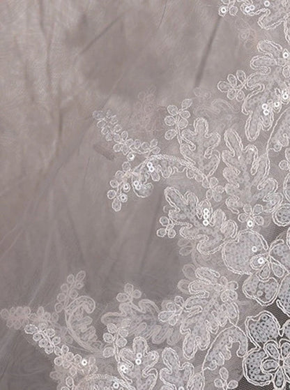 Vintage One Tier Lace Edge With Tulle Wedding Veil