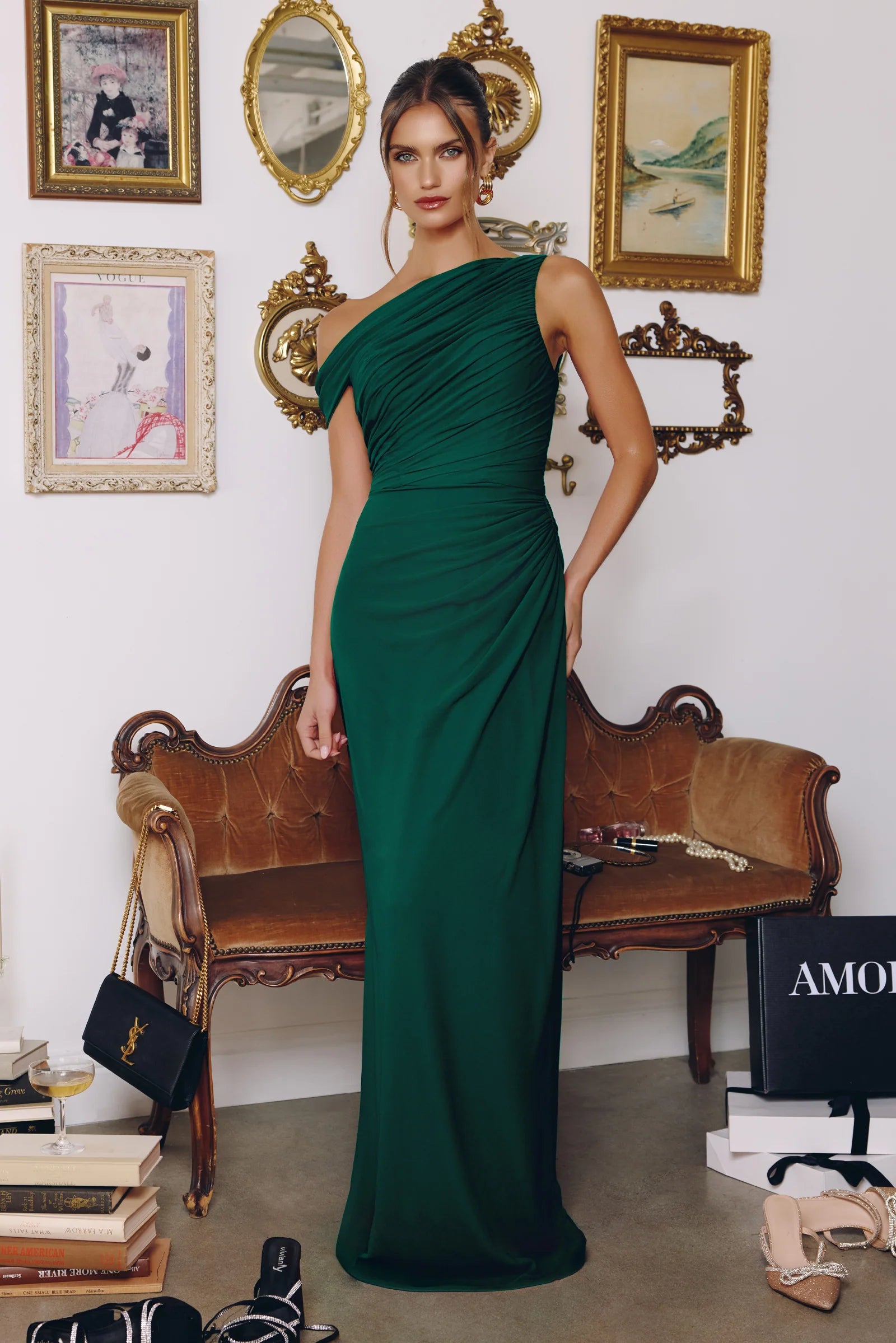 Melissa Gown One Shoulder Chiffon Dress