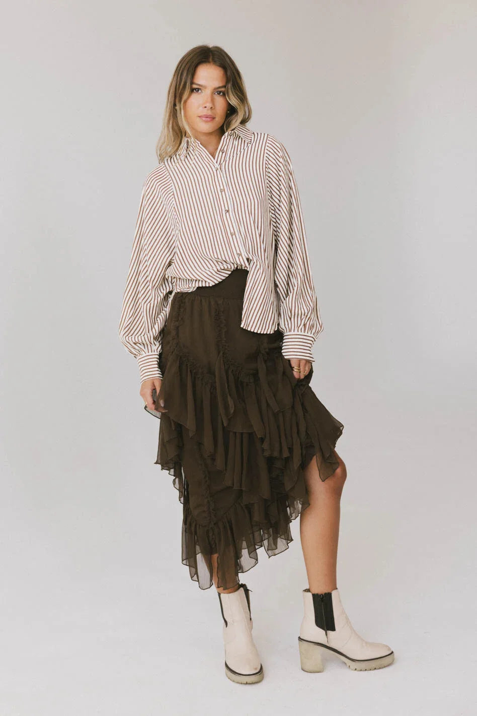 Emerson Ruffled Maxi Skirt in Brown FINAL SALE