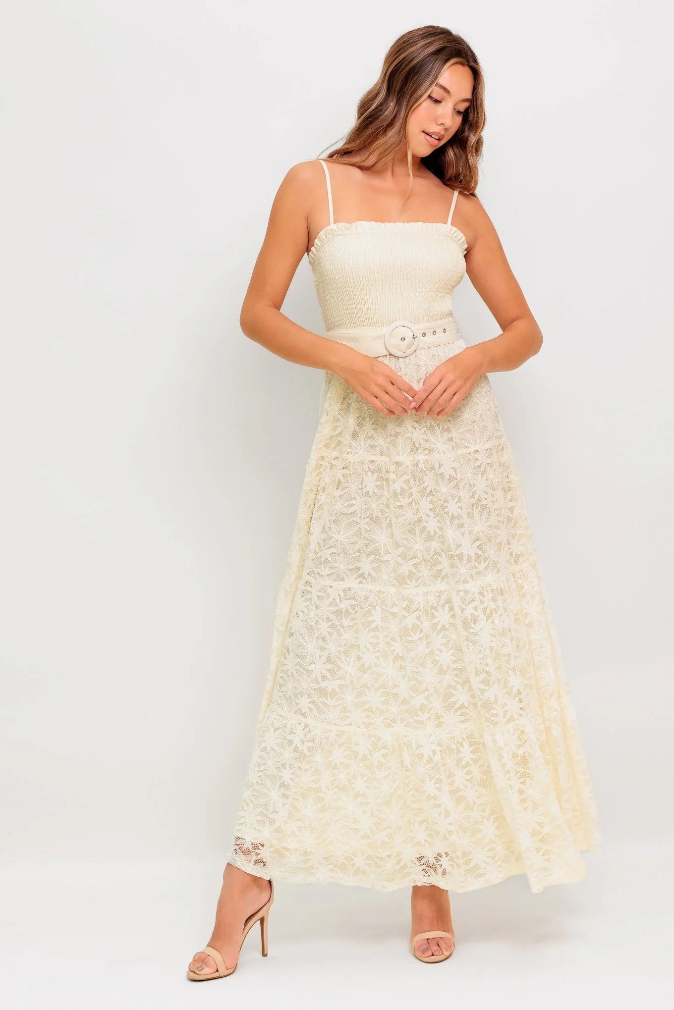 PARADISE AWAITS CREAM LACE ANKLE DRESS