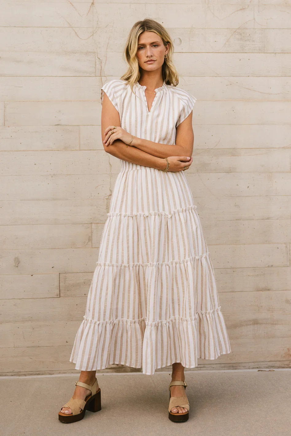 Claire Striped Maxi Dress in Taupe FINAL SALE