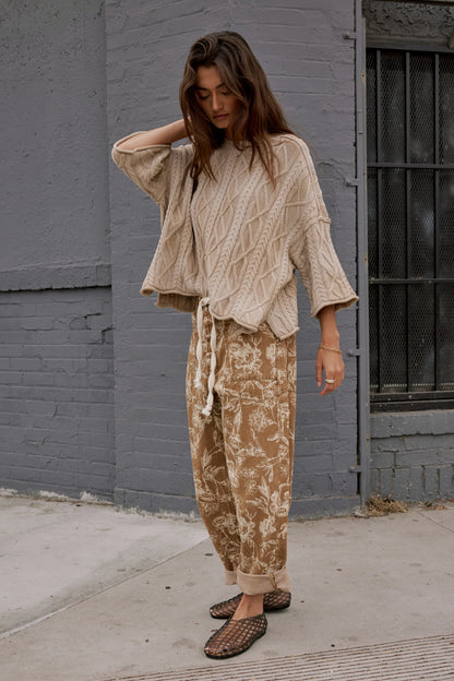 Kellie Floral Barrel Jeans in Camel FINAL SALE