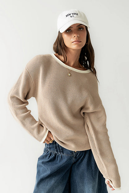 Mandy Contrast Sweater in Tan FINAL SALE