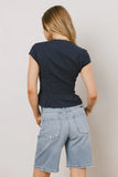 Rumi Button Front Blouse in Navy
