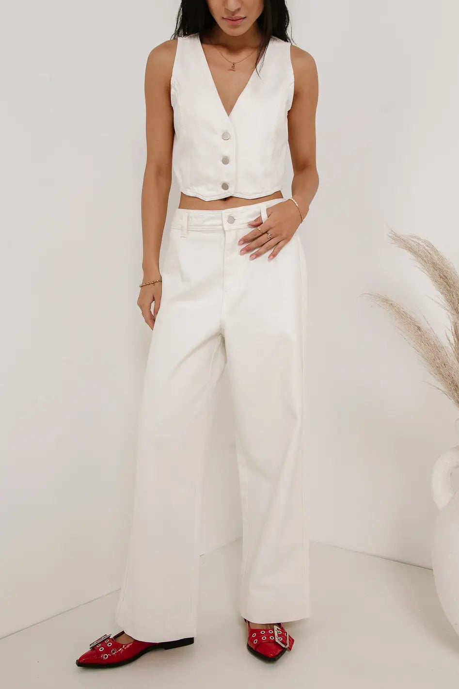 Georgia Wide Leg Jeans in Cream FINAL SALE