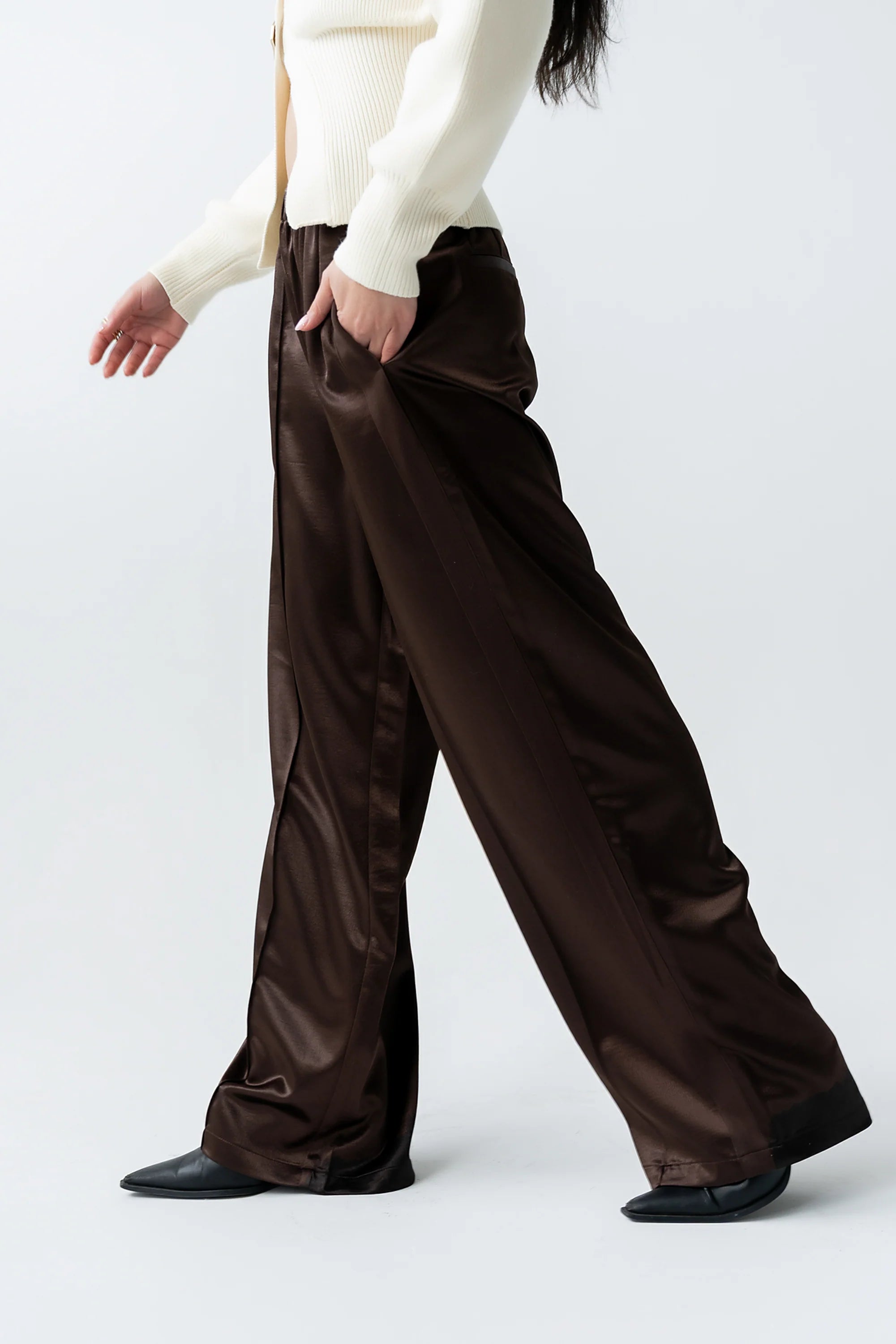 Gemma Satin Wide Leg Pants in Brown FINAL SALE