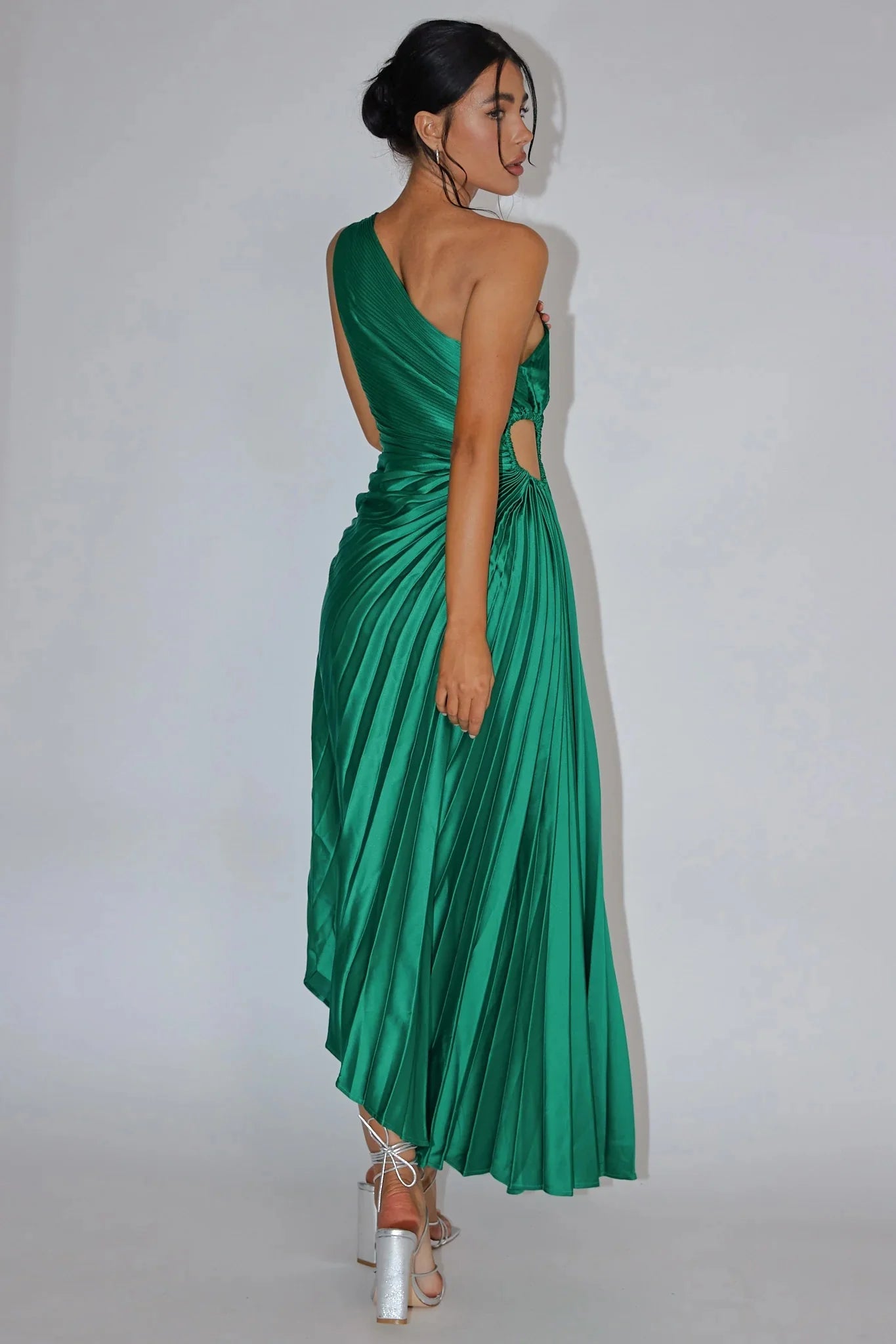 Panama Maxi Dress Kelly Green Pleated Dress With Side Cut Out