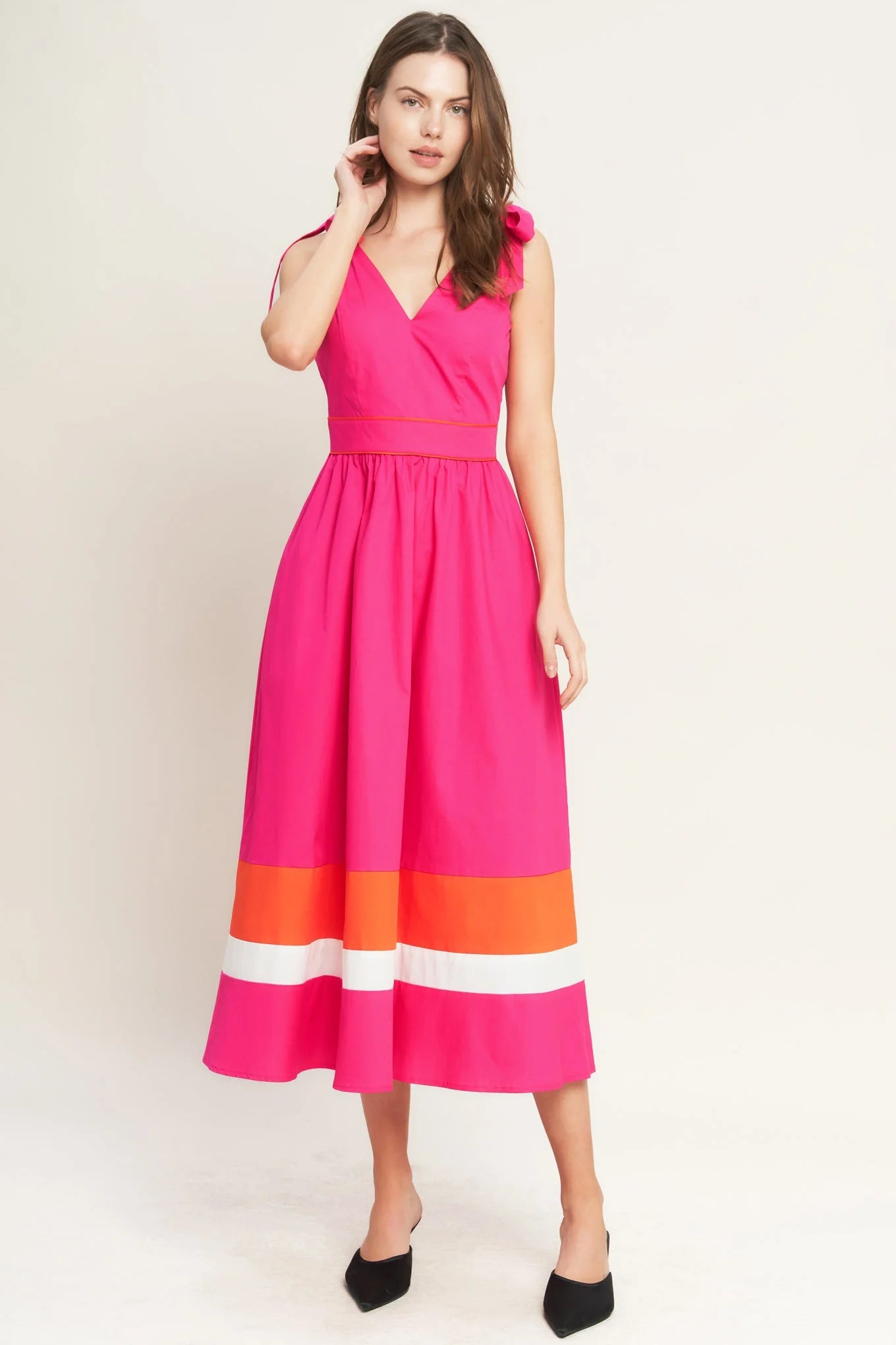 FOREST CHARM FUCHSIA ORANGE MIDI DRESS