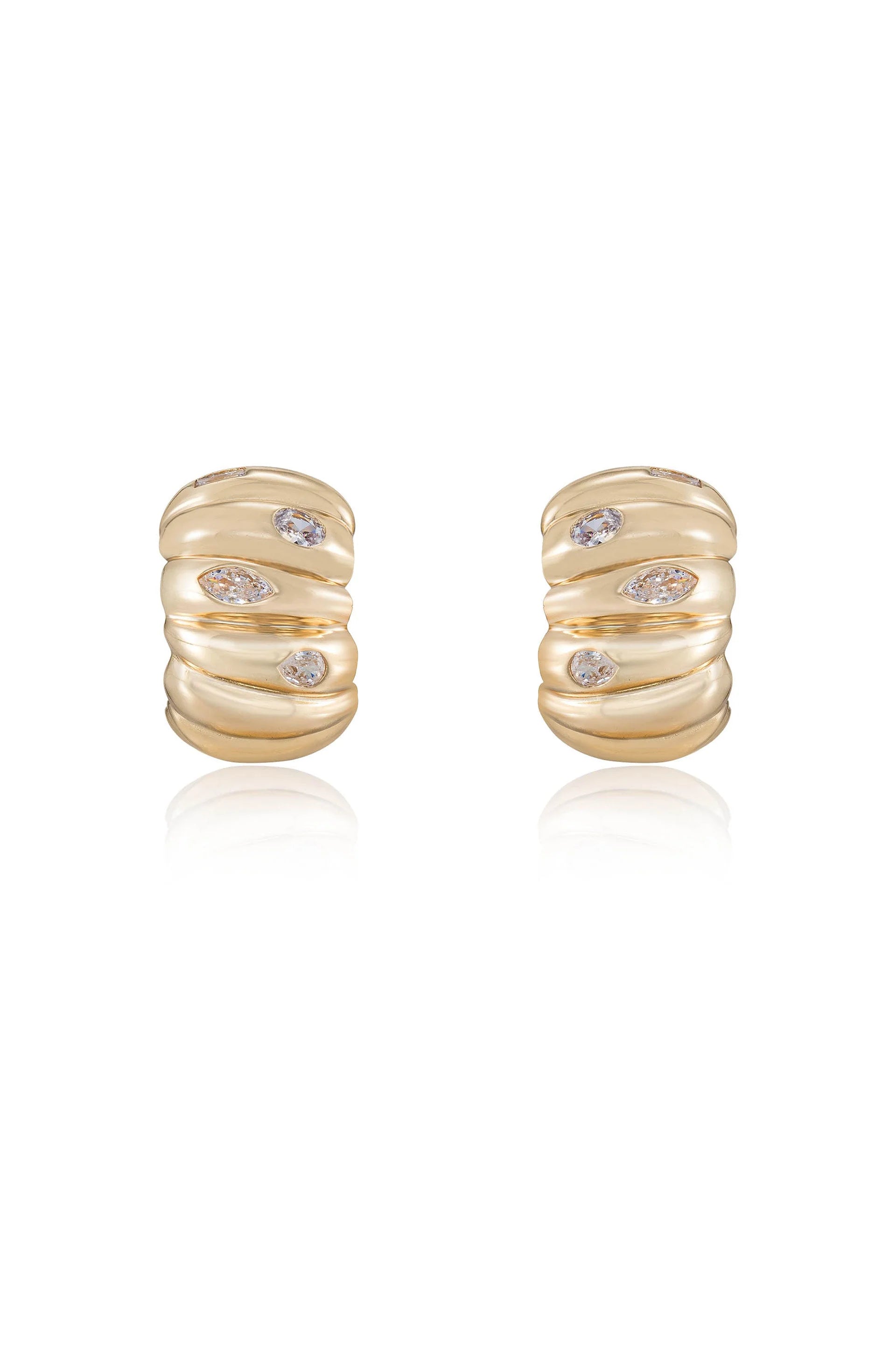 Bezel Crystal Crescent Huggie Hoops