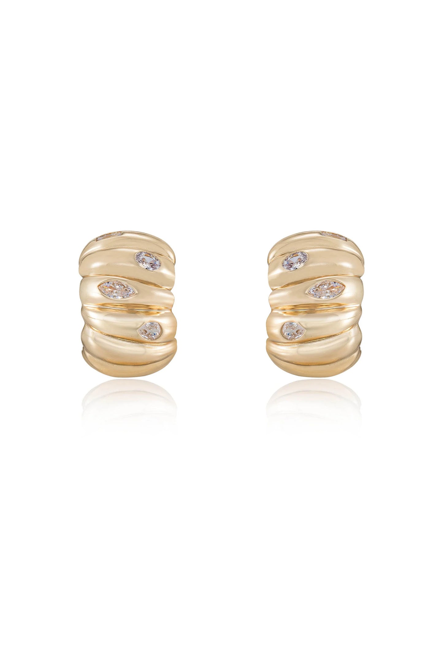 Bezel Crystal Crescent Huggie Hoops