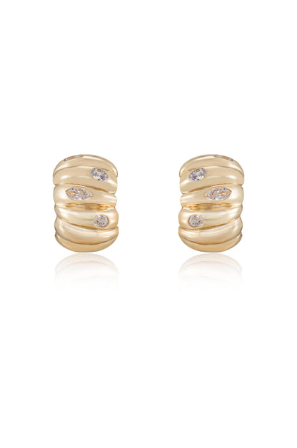 Bezel Crystal Crescent Huggie Hoops
