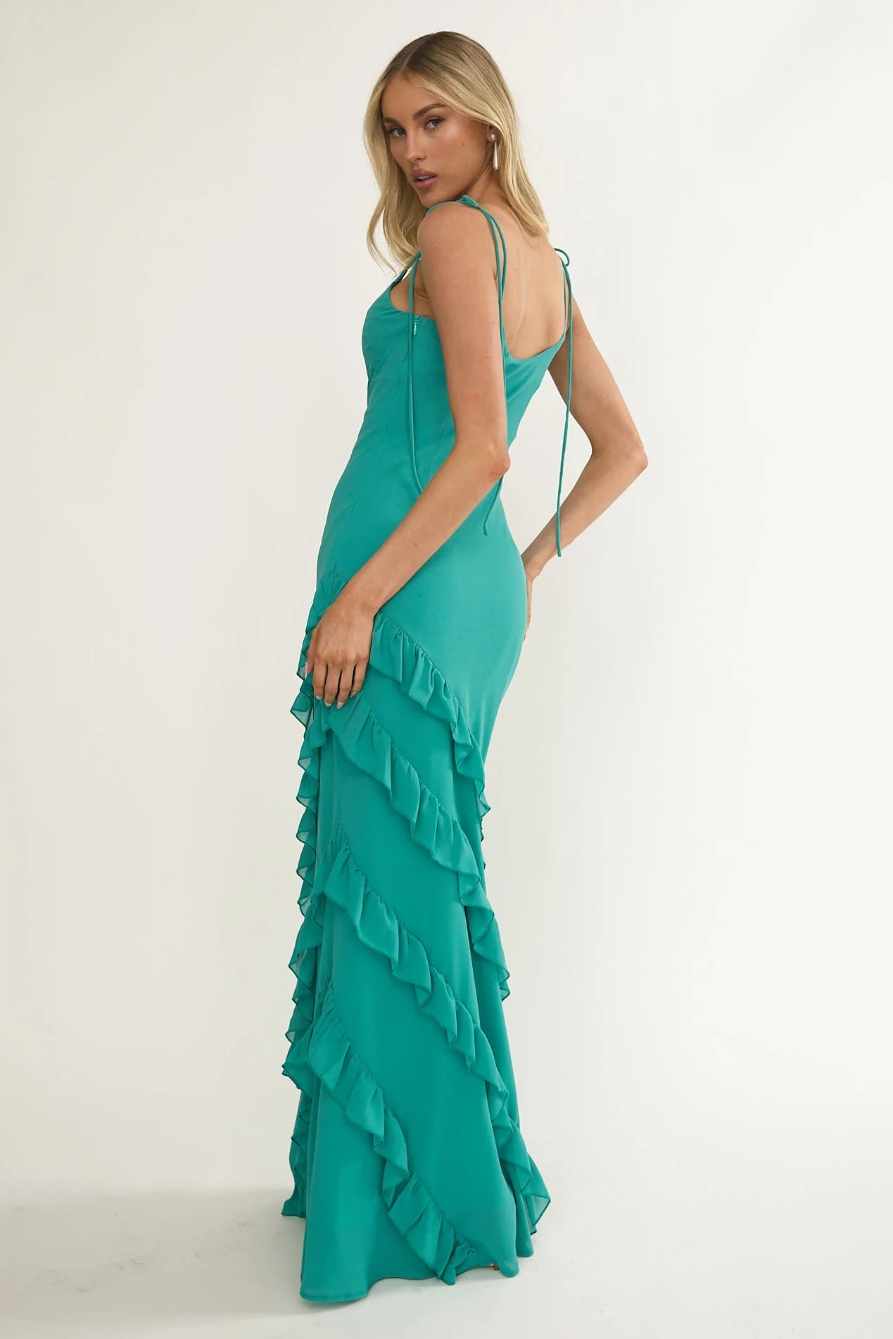 Nevaeh Ruffle Maxi Dress Turquoise