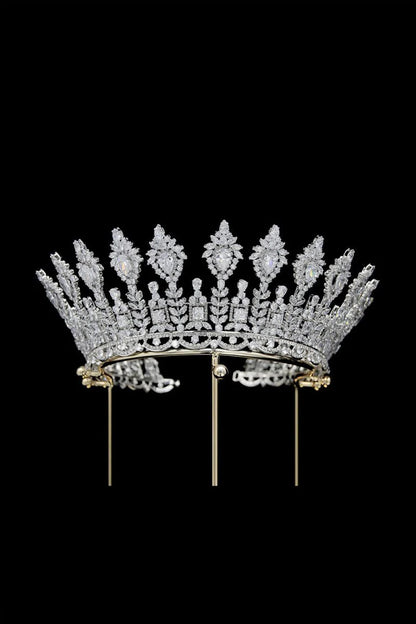 Silver Large 5A Cubic Zirconia Round Tiara