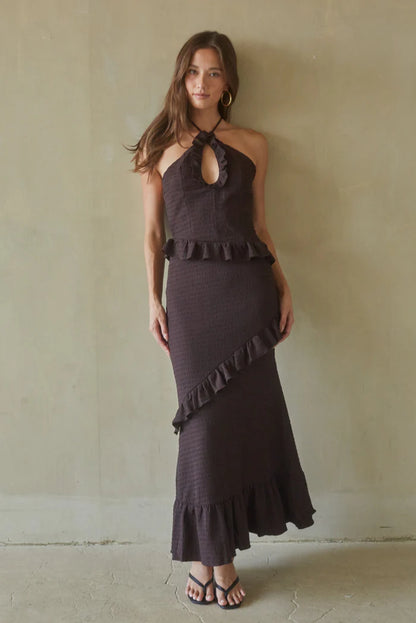 Vanita Ruffled Halter Maxi Dress
