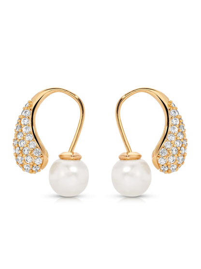 Hooked Pavé and Pearl Earrings