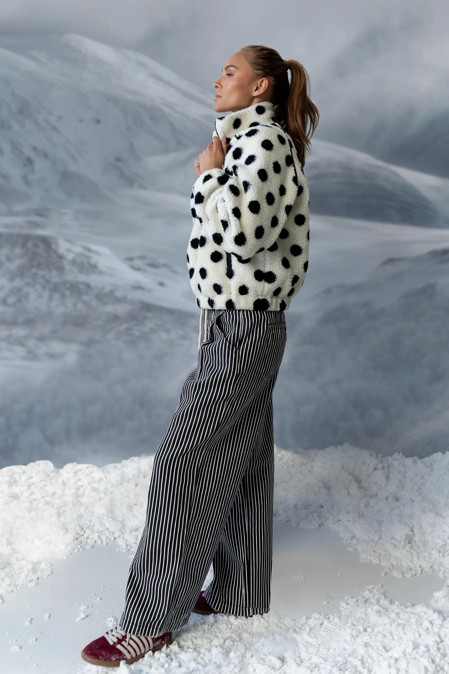 Becky Striped Wide Leg Jeans in Off White FINAL SALE