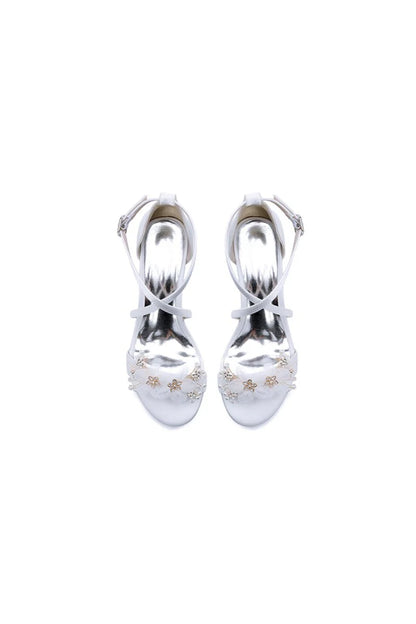 Open Toe Hollow Out Chunky Heels with Flowers