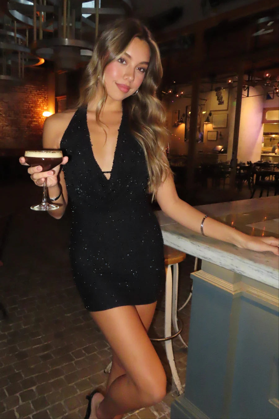 Valerie Cowl Neck Sequin Mini Dress