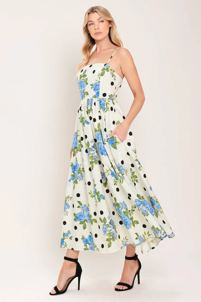 RETRO FLORA WOVEN MIDI DRESS