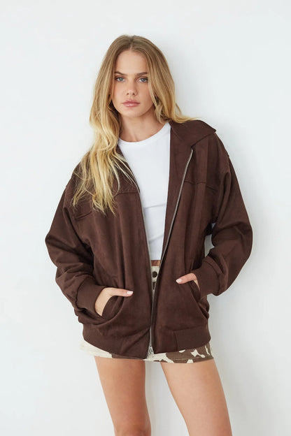 Cassie Suede Bomber Jacket