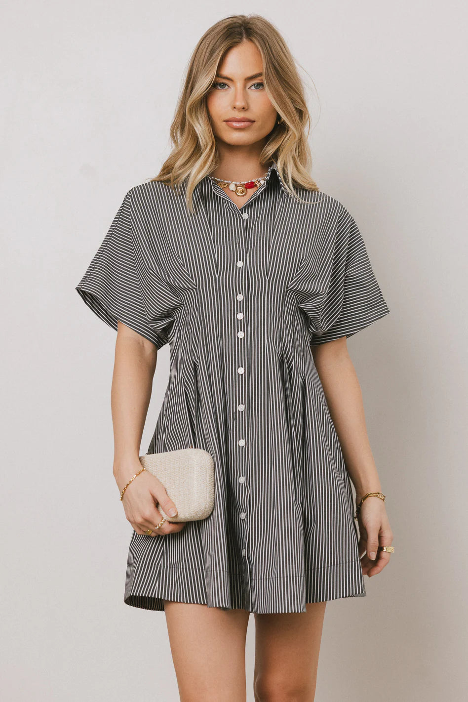 Erica Button Front Mini Dress in Grey FINAL SALE