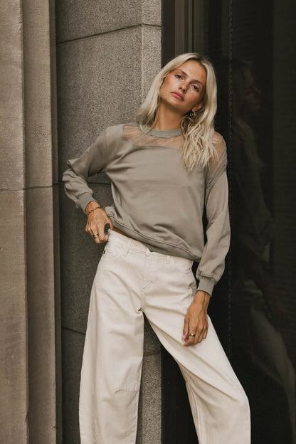 Sandry Tulle Crewneck in Olive FINAL SALE