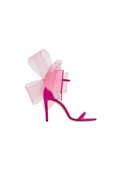 Asymmetric Bow Embellished Satin High Heel Sandals