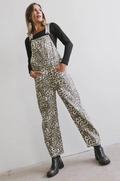Tansy Denim Overalls in Leopard FINAL SALE