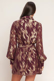 METALLIC MUSE BURGUNDY LONG SLEEVE MINI DRESS