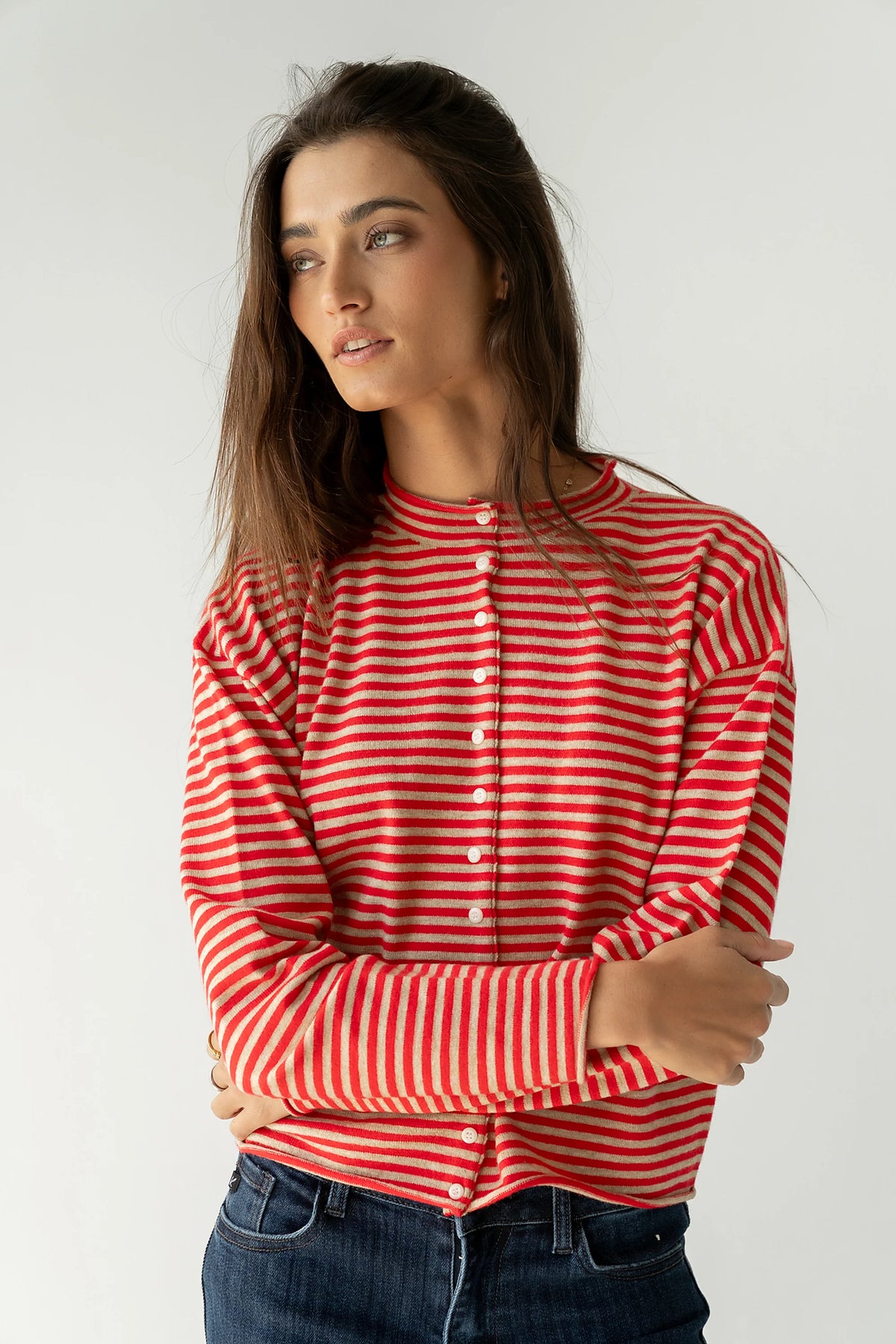 Julianne Striped Cardigan in Red